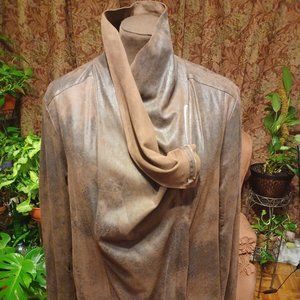 Faux Distressed Leather/Suede Brown Moto Jacket, Sz L